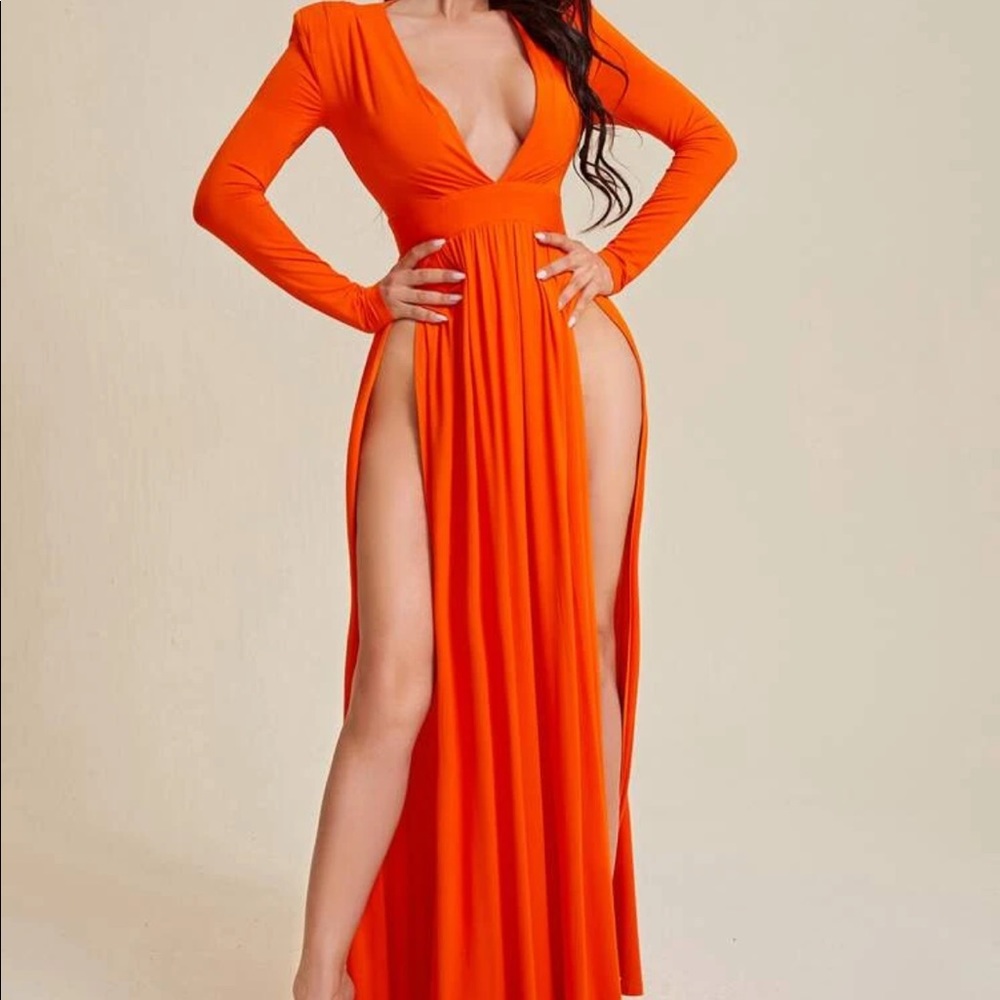 Plunging Neck High Split Dress